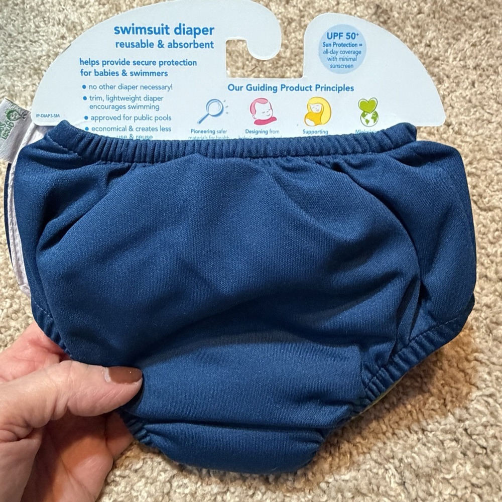 I Play Green Sprouts Swim Diaper Unisex 6 Months Navy Side Snaps Elastic Waist - Picture 4 of 4